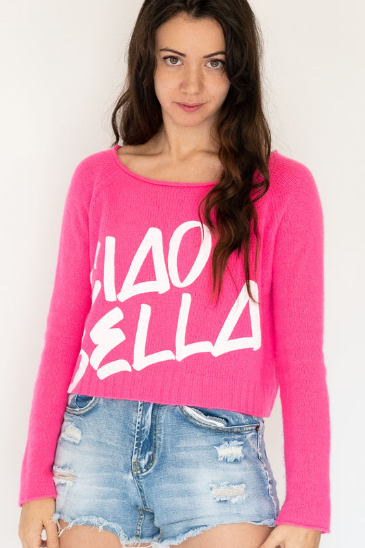 Hot pink cropped women's sweater