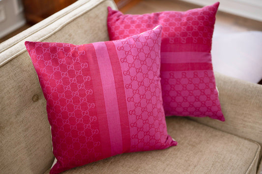 Pink & Red Jacquard Gucci Scarf Pillow